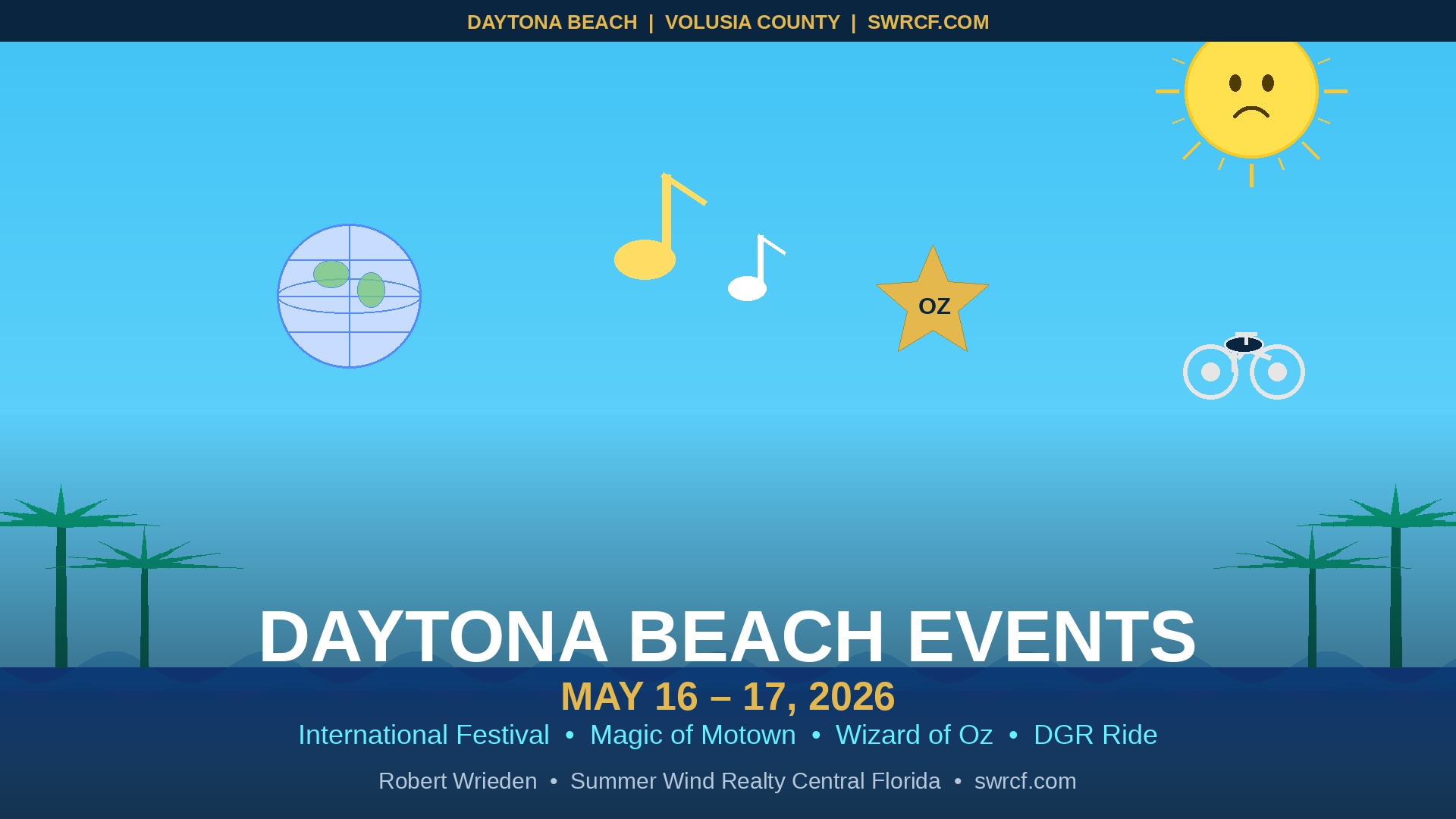 Daytona Beach events guide for May 16–17, 2026 featuring the International Festival, Magic of Motown, and more fun things to do in Volusia County